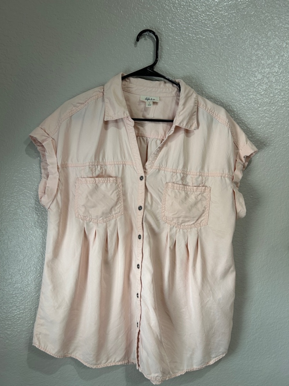 Style & Co. Blush Pink Button-Up Top Short Sleeve Sz XL Casual Summer TC0294